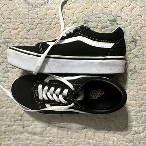Black and white platform vans